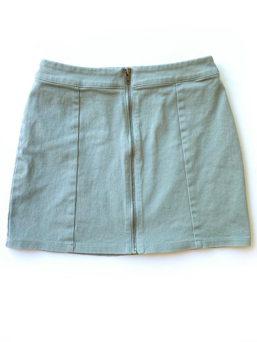 Forever 21 Zip Front Lightweight Denim Mini Skirt Sage Green S